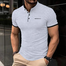 New Men's Casual and Fashionable Solid Color Short Sleeved Stand Up Collar T-shirt Summer Versatile and Comfortable Top