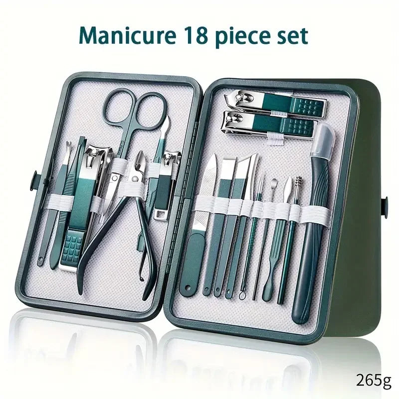 7/18Pcs New Stainless Steel Nail Clipper Set Grooming Tool Set With Portable Case Manicure Art Tool Green Nails Cut