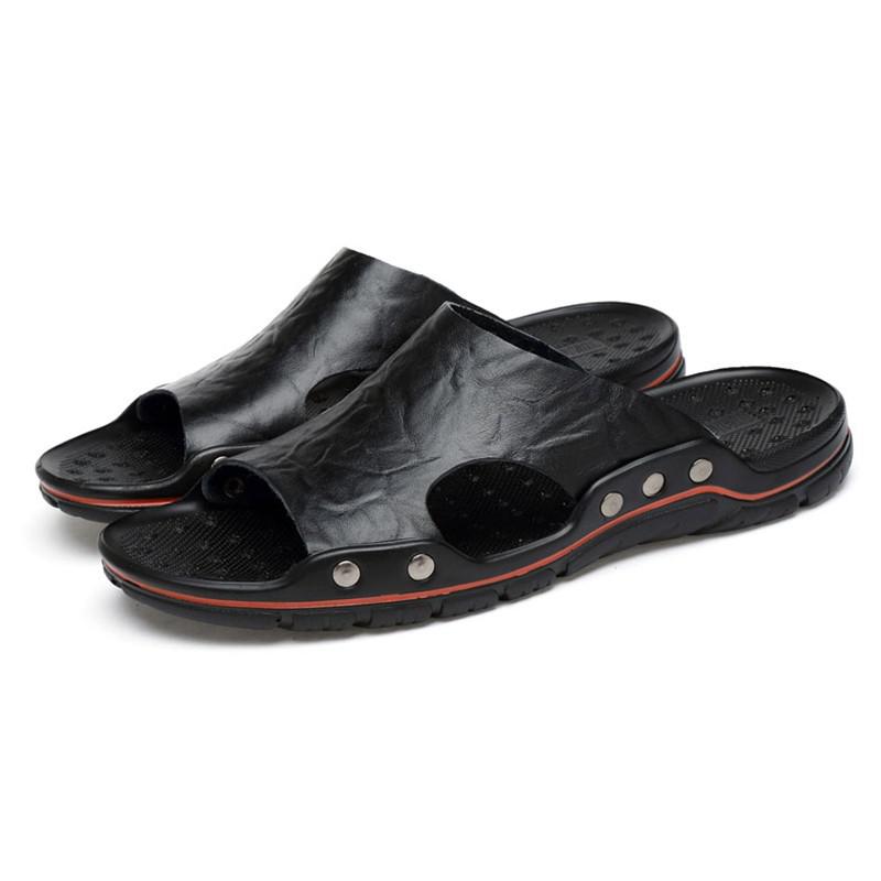 Mens Slippers Outdoor Genuine Leather Slides for Men Couple Non-slip Women Home Fashion Casual Single Shoes Large Size