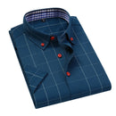 BROWON Men's Shirts Short Sleeve Plaid Shirt Slim Casual Button Up Shirt Dress Shirts Men Cotton Big Size Men Clothing