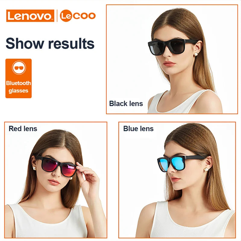 Original Lenovo Lecoo C8 Smart Glasses Headset Wireless Bluetooth Sunglasses Outdoor Sport Earphone HD Mic Calling Headphone