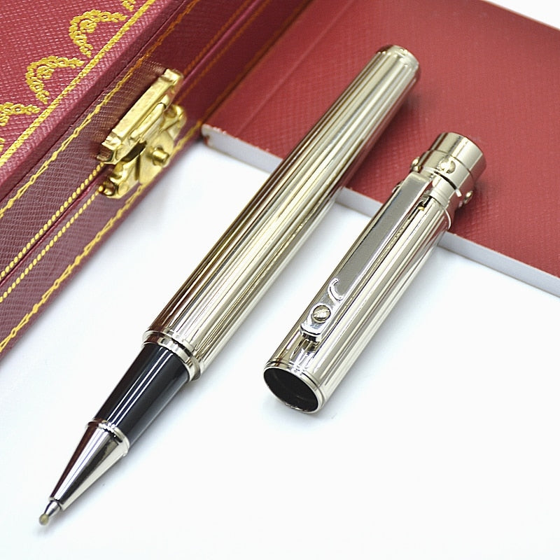 Luxury Santos Series Ct Metal Rollerball Pen High Quality Silver Golden Stripe Office School Stationery Writing Smooth Gel Pens