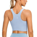 CRZ YOGA Women High Neck Longline Sports Bra - Padded Racerback Yoga Bra Crop Tank Top with Built in Shelf Bra