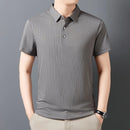 New Men's Casual Fashion Striped Short Sleeved Collar Polo Shirt Breathable and Comfortable Summer Versatile T-shirt