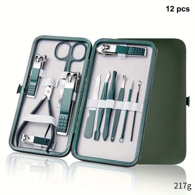 7/10/12/18 pcs Spring Green New Stainless Steel Nail Clippers Set Grooming Tool Set With Portable Case Manicure Art Tool Green N