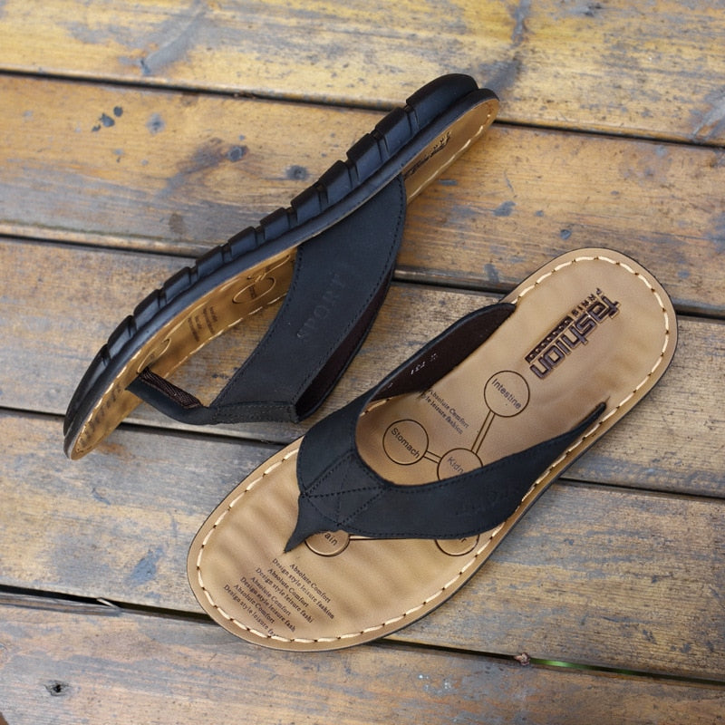 Men Slippers Genuine Leather Slippers Mens Flip Flop Sandals Men Shoes Male Flip Flops A673