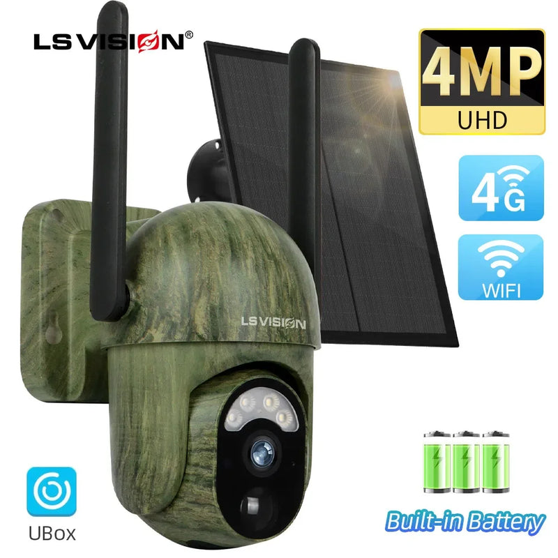 LS VISION 4MP 4G Solar Security Camera Wireless Outdoor WiFi Human/Animal Detection 2-Way Talk IP66 Waterproof Wildlife Camera