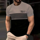 Fashionable striped printed short-sleeved T-shirt Spring/Summer casual collar crew T-shirt Soft and breathable T-shirt for