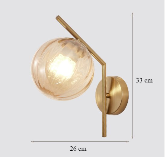 Modern Led Light Gold Glass Ball Wall Lamp Living Room Bathroom Bedroom Bedside Entrance Porch Indoor Lighting Decoration Lamp