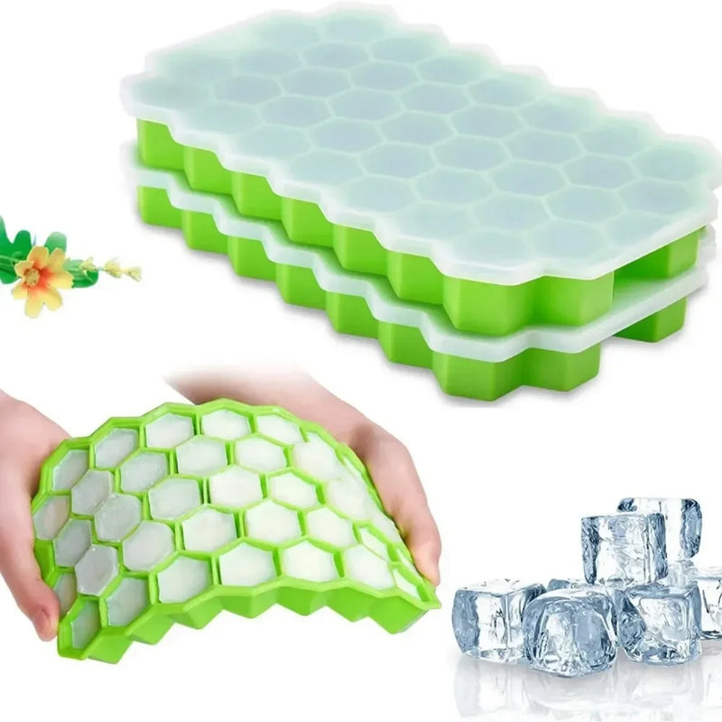 37-chamber Honeycomb Ice Cube Tray Reusable Food-grade Silicone Ice Cube Mold BPA-free Ice Maker Removable Lid ice tray