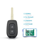 KEYYOU Remote Car Key For Renault Sandero Dacia Logan Lodgy Dokker Duster Trafic Clio4 Master 2 Buttons 433MHZ PCF7961M Chip