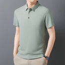 New Men's Casual Fashion Striped Short Sleeved Collar Polo Shirt Breathable and Comfortable Summer Versatile T-shirt