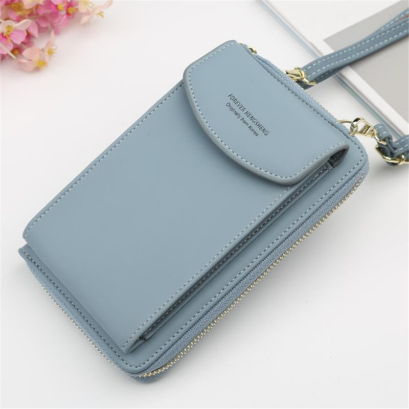 Women Shoulder Strap Purses Solid Color Leather Bag Short Travel Mobile Phone Bag Card Holders Storage Wallet Flap Pocket