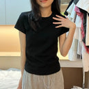 Spring Summer New Short Sleeve T-Shirt Women Solid Simple Casual Soft All-Match Hot Basic Slim Tops Tees Summer Fashion