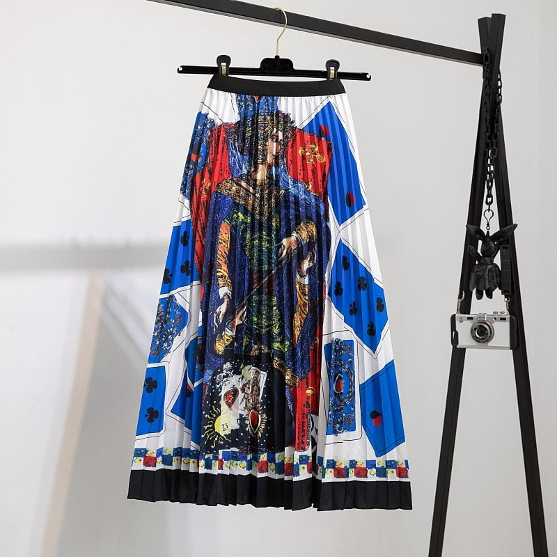 Pleated Skirt Women New  Print Cartoon Pattern  Elastic Women Skirts Big Swing Party Holiday High Waist Skirts