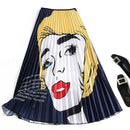 Pleated Skirt Women New  Print Cartoon Pattern  Elastic Women Skirts Big Swing Party Holiday High Waist Skirts