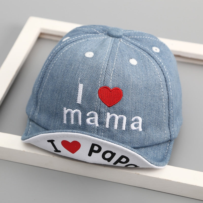 6-24 Months Spring Summer Baby Hat Baby Girls Boys Denim Baseball Cap Kids I Love Mama and Papa Flat Cap Children Sun Hat