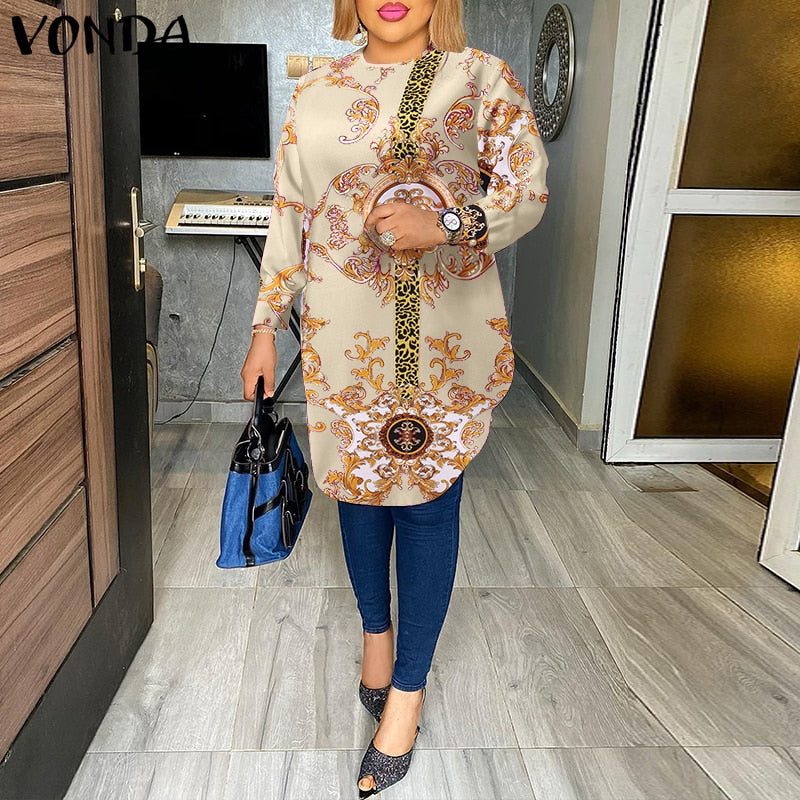 VONDA Fashion Party Tops Women Elegant Office Blouse Summer Printe Shirts  Beach Tops Casual Bohemian Oversize Tunic Baggy