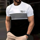 Fashionable striped printed short-sleeved T-shirt Spring/Summer casual collar crew T-shirt Soft and breathable T-shirt for