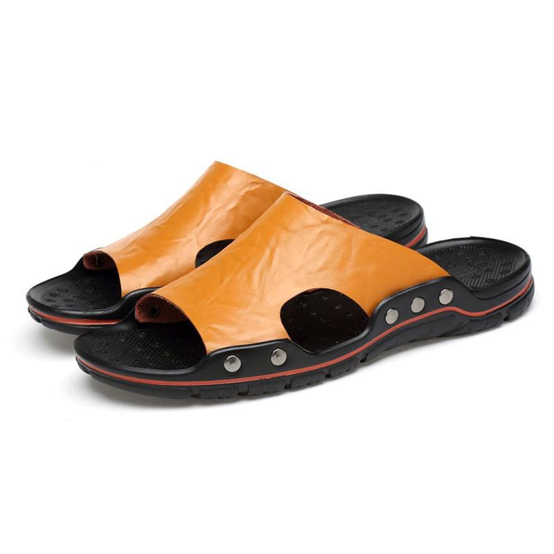 Mens Slippers Outdoor Genuine Leather Slides for Men Couple Non-slip Women Home Fashion Casual Single Shoes Large Size