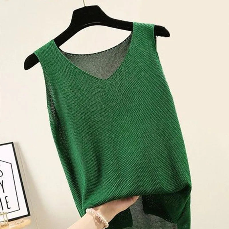 Blusas Mujer Blouse Women Sleeveless Knitted Blouse