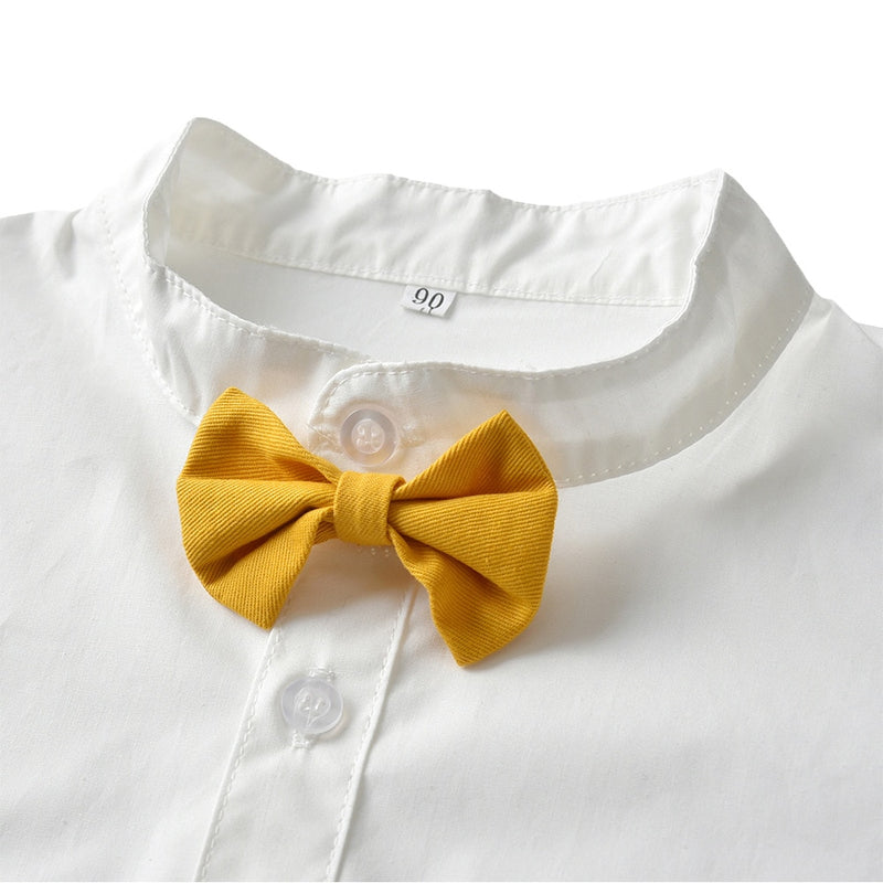 Baby Boy Gentleman Clothes Set Suit For Toddler White Shirt with Bow Tie+Suspender Shorts Formal Newborn Boys Clothes