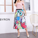 Pleated Skirt Women New  Print Cartoon Pattern  Elastic Women Skirts Big Swing Party Holiday High Waist Skirts