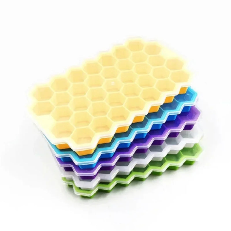 37-chamber Honeycomb Ice Cube Tray Reusable Food-grade Silicone Ice Cube Mold BPA-free Ice Maker Removable Lid ice tray