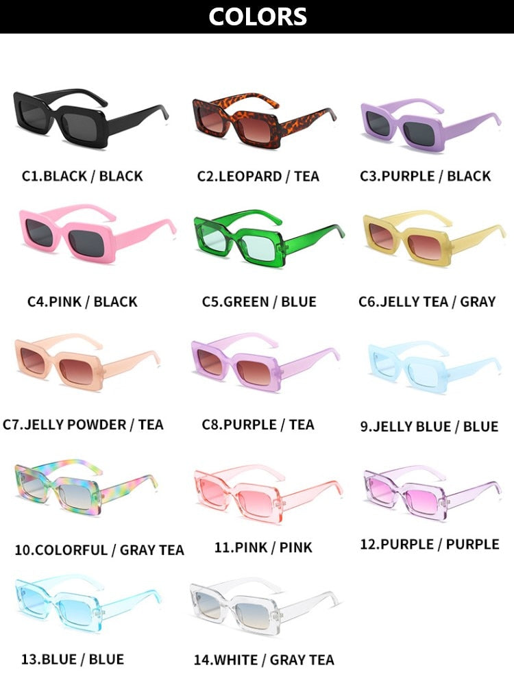 Women's Sunglasses Fashion Vintage Rectangle Frame Purple Pink Square Glasses Girls Sun Glasses Ladies Eyewear UV400