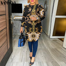 VONDA Fashion Party Tops Women Elegant Office Blouse Summer Printe Shirts  Beach Tops Casual Bohemian Oversize Tunic Baggy
