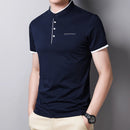 New Men's Casual and Fashionable Solid Color Short Sleeved Stand Up Collar T-shirt Summer Versatile and Comfortable Top