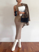 Women Sling Print Long Dress Female Fashion Boho V Neck Hollow Out Sleeveless Ruffle Hem Split Maxi Sundress