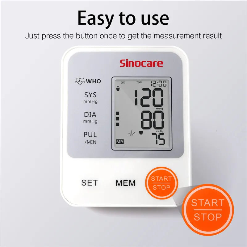 Sinocare Blood Pressure Monitor Digital electronic sphygmomanomet Automatic BP Machine Heart Rate Pulse Monitor long Cuff