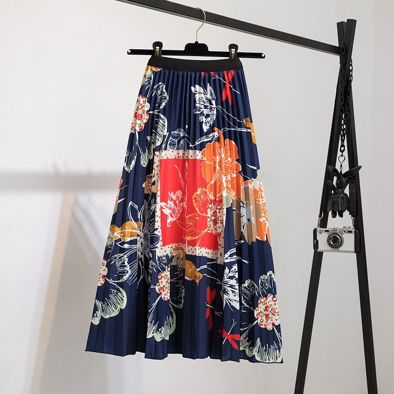 Pleated Skirt Women New  Print Cartoon Pattern  Elastic Women Skirts Big Swing Party Holiday High Waist Skirts