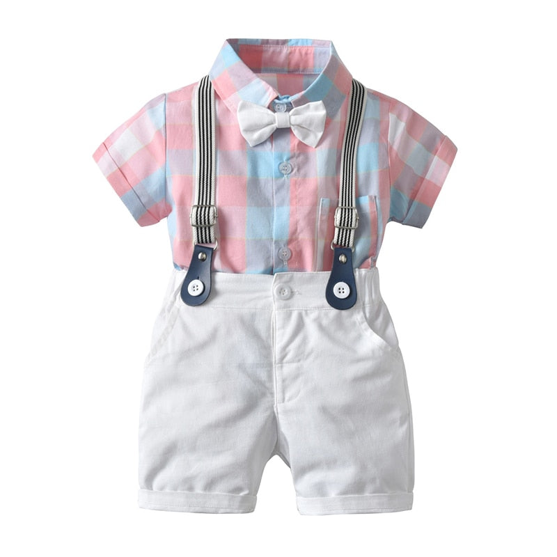 Baby Boy Gentleman Clothes Set Suit For Toddler White Shirt with Bow Tie+Suspender Shorts Formal Newborn Boys Clothes