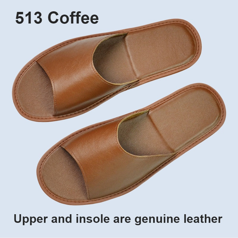 Big sizes Genuine Cow Leather Slippers Homes in indoor slipper open toe sandals men women elderly casual Slides shoes
