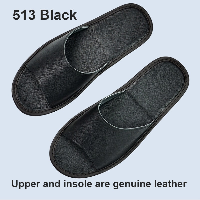 Big sizes Genuine Cow Leather Slippers Homes in indoor slipper open toe sandals men women elderly casual Slides shoes
