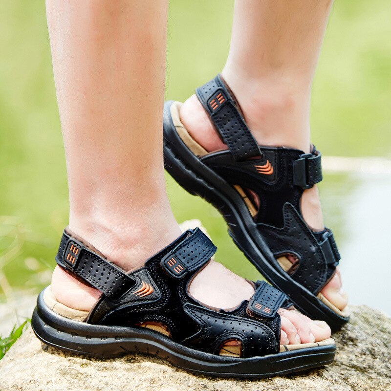 Genuine leather men sandals suede leather beach sandalias hombre cowhide male summer shoes slippers outdoor casual sandals men