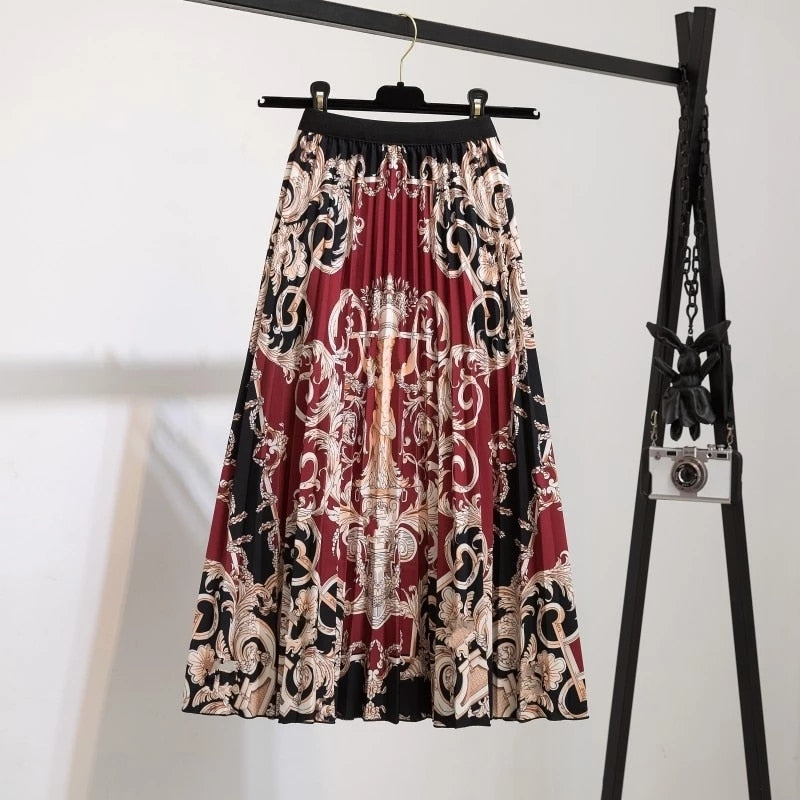 Pleated Skirt Women New  Print Cartoon Pattern  Elastic Women Skirts Big Swing Party Holiday High Waist Skirts