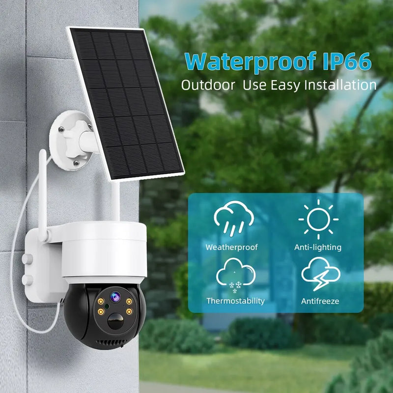 Solar Camera WIFI Outdoor 4MP HD Wireless Security CCTV Waterproof Night Vision PIR Human Detect PTZ Camera with Solar Panel