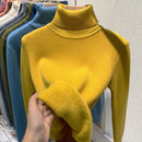 Turtleneck Sweater Women Elegant Thicken Velvet Lined Warm Sueter Knitted Pullover Slim Tops Jersey Knitwear Jumper New
