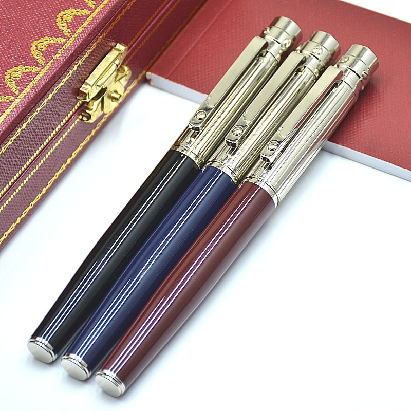 Luxury Santos Series Ct Metal Rollerball Pen High Quality Silver Golden Stripe Office School Stationery Writing Smooth Gel Pens