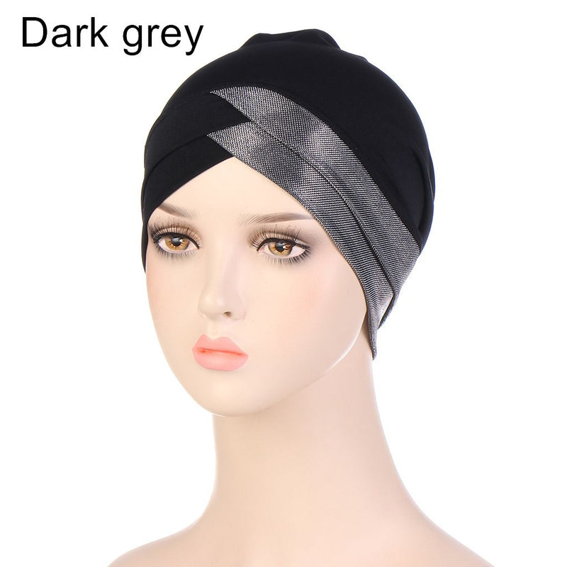 Women Shine Silver Gold Knot Twist Turban Headbands Cap Autumn Winter Warm Headwear Casual Streetwear Female Muslim Indian Hats