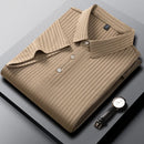 New Men's Casual Fashion Striped Short Sleeved Collar Polo Shirt Breathable and Comfortable Summer Versatile T-shirt