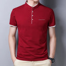 New Men's Casual and Fashionable Solid Color Short Sleeved Stand Up Collar T-shirt Summer Versatile and Comfortable Top