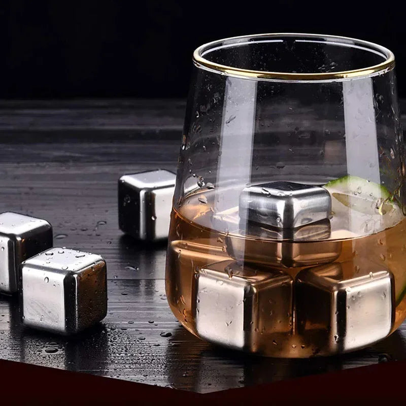 2/4/6 Pcs Stainless Steel Ice Cubes Set Reusable Chilling Stones for Whiskey Wine Wine Cooling Cube Chilling Rock Party Bar Tool