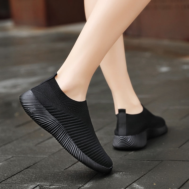Women Vulcanized Shoes High Quality Women Sneakers Slip On Flats Shoes Women Loafers Plus Size 42 Walking Flat