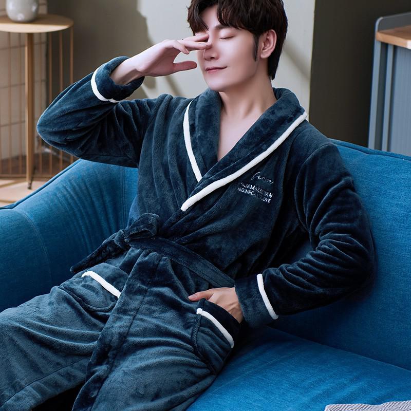 Mens Robes Coral Cashmere Winter Bathrobe Men Blue Comfort Flannel Hooded  Bath Robe Wiht String Male Thick Warm Dressing Gow268R From Lqbyc, $62.71