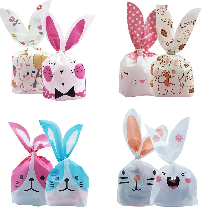 10/20pcs Cute Rabbit Ear Bags Plastic Cookie Candy Gift Bags For Easter Party Biscuits Snack Baking Packing Supplies Kids Gifts