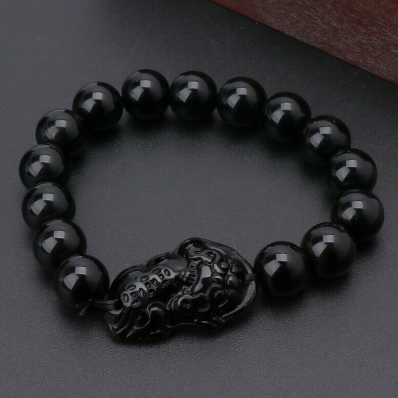 Obsidian Stone Beads Bracelet Pixiu Bring  Wealth Good Luck Feng Shui Chinese Beast Wristband Gold Pixiu Men Women Bracelet